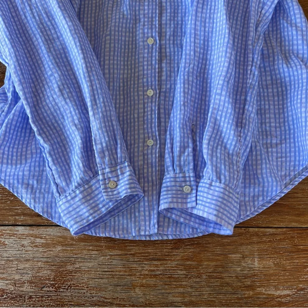 Lilly Pulitzer 100% Linen Button Down Shirt Women’s Purple Blue Plaid Size Large - Picture 10 of 15